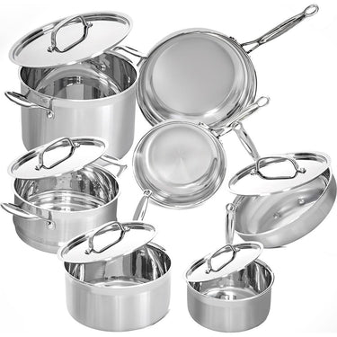 Deco Chef Steel Cookware 12 PC Starter Set, Tri-Ply Core, Handles Open Box