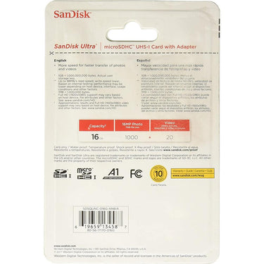 Sandisk Mobile Ultra microSDHC 16GB UHS Class 10 Memory Card with Adapter