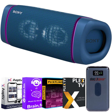 Sony SRS-XB33 Portable Waterproof Bluetooth Speaker (Blue) + Entertainment Power Pack