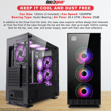 Deco Gear Mid-Tower PC Case with 3 Sided Tempered Glass, Cooling Fans Open Box