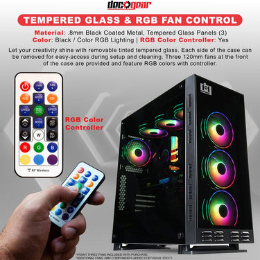 Deco Gear Mid-Tower PC Case with 3 Sided Tempered Glass, Cooling Fans Open Box