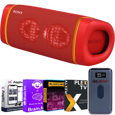 Sony SRS-XB33 Portable Waterproof BT Speaker (Red) + Entertainment Power Pack