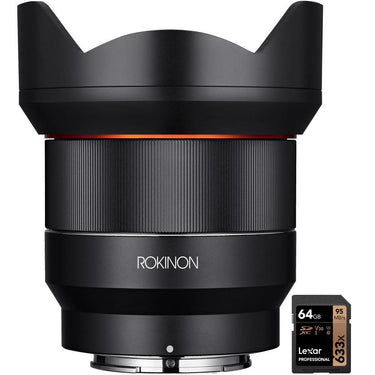 Rokinon 14mm F2.8 AF Wide Angle Full Frame Lens for Sony E Mount + 64GB Card