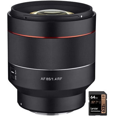 Rokinon AF 85mm F1.4 Full Frame Telephoto Lens for Canon RF Mount + 64GB Card