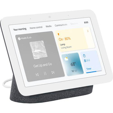 Google Nest Hub Display w/ Google Assistant, Charcoal (2nd Gen) + Learning Thermostat Black