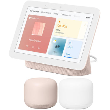 Google Nest Hub Smart Display with Assistant Sand 2nd Gen + Router 2 Pack Sand