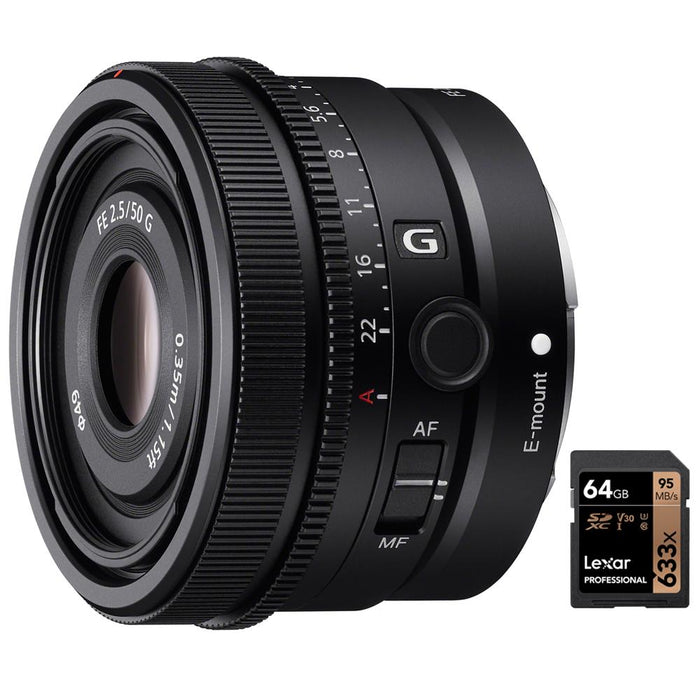 Sony FE 50mm F2.5 G Full Frame Ultra Compact Prime G Lens for E-Mount+64GB Card