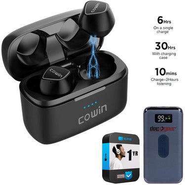 Cowin KY02 True Wireless Bluetooth Sports Eearbuds Black + Power Protection Pack