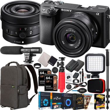 Sony a6400 Mirrorless 4K APS-C Camera Body + 24mm F2.8 G Lens SEL24F28G Kit Bundle