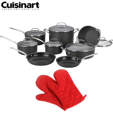 Cuisinart Chef's Classic Nonstick Hard-Anodized 14-Piece Cookware Set +Deco Chef Oven Mitt