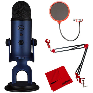 Blue 988-000101 Yeti USB Microphone Four Pattern, Midnight Blue w/ Accessories Bundle
