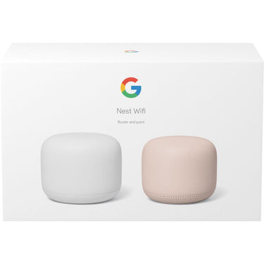 Google Nest Wifi Router + Access Point 2-Pk (Sand) Bundle with Mini Smart Speaker