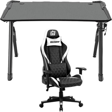 Deco Gear 47" LED Gaming Desk, Carbon Fiber Surface with Gaming Chair (White) Bundle