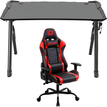 Deco Gear 47" LED Gaming Desk, Carbon Fiber Surface with Gaming Chair (Red) Bundle