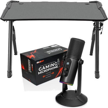 Deco Gear 47" LED Gaming Desk, Carbon Fiber Surface with PC USB Microphone Bundle