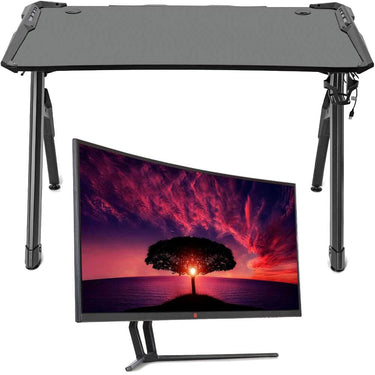 Deco Gear 47" LED Gaming Desk, Carbon Fiber Surface with 35" Curved Gaming Monitor Bundle