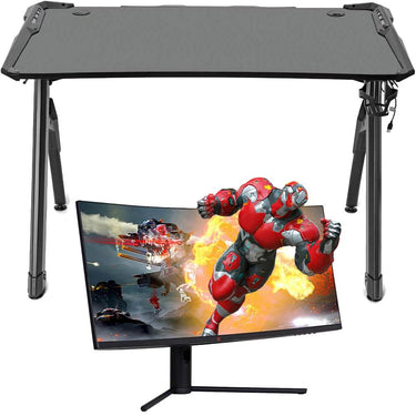 Deco Gear 47" LED Gaming Desk, Carbon Fiber Surface with 34" Curved Gaming Monitor Bundle