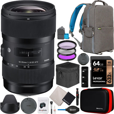 Sigma 18-35mm 1.8 DC HSM Art Lens for Nikon F Mount + Photo Video Accessories Bundle