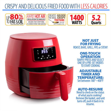 Deco Chef Digital 5.8QT Electric Air Fryer (Red) Bundle with Gourmet 12-Piece Knife Set