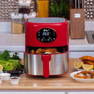 Deco Chef 3.7QT Digital Air Fryer (Red) Bundle with Gourmet 12-Piece Knife Set