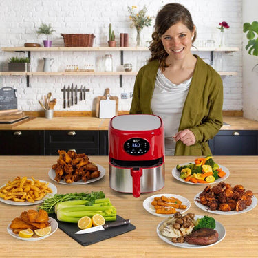 Deco Chef 3.7QT Digital Air Fryer (Red) Bundle with Gourmet 12-Piece Knife Set