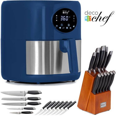Deco Chef 3.7QT Digital Air Fryer (Blue) Bundle with Gourmet 12-Piece Knife Set