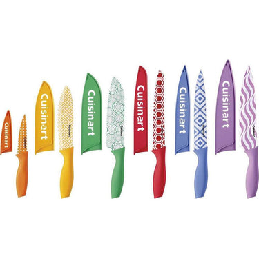 Cuisinart 12Pc Printed Color Knife Set w/ Blade Guards + Safety Gloves + Knife Sharpener