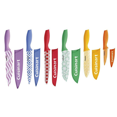 Cuisinart 12Pc Printed Color Knife Set w/ Blade Guards + Safety Gloves + Knife Sharpener