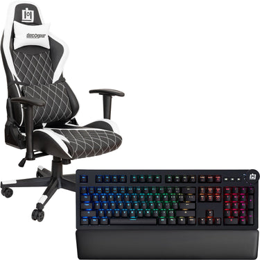 Deco Gear Ergonomic White Gaming Chair, Head, Lumbar Support, with Mechanical Keyboard
