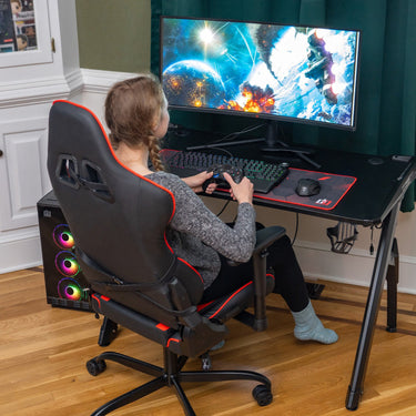 Deco Gear Ergonomic Red Gaming Chair, Head, Lumbar Support, with Mechanical Keyboard