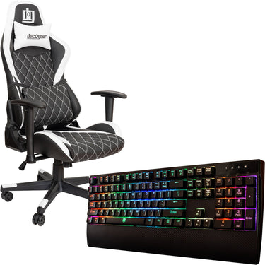 Deco Gear Ergonomic White Gaming Chair, Head, Lumbar Support, Outemu Blue Switch Keyboard