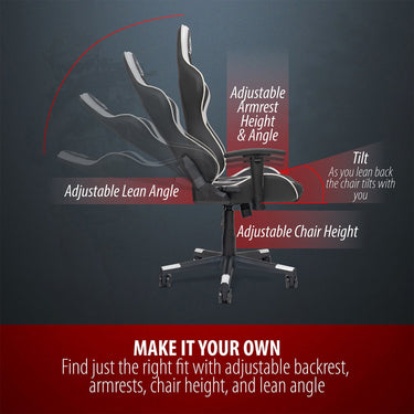 Deco Gear Ergonomic White Gaming Chair, Head, Lumbar Support, with 4 Mode Streaming Mic