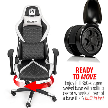 Deco Gear Ergonomic White Gaming Chair, Head, Lumbar Support, with 4 Mode Streaming Mic