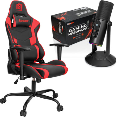 Deco Gear Ergonomic Red Gaming Chair, Head and Lumbar Support with 4 Mode Streaming Mic