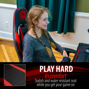 Deco Gear Ergonomic Red Gaming Chair, Head and Lumbar Support with 4 Mode Streaming Mic