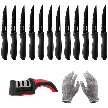 Cuisinart Advantage 6Pc Serrated Steak Knife Set (2-Pack) +Gloves +Knife Sharpener