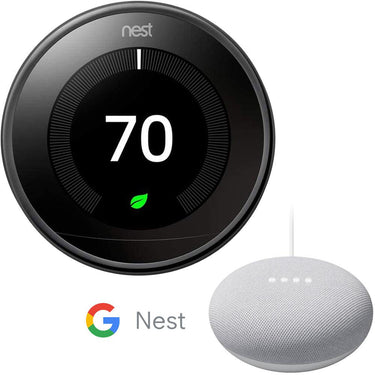 Google Nest Learning Thermostat 3rd Gen, Mirror Black Bundle with Mini Speaker (Chalk)