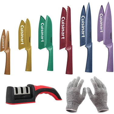 Cuisinart C55-12PMC 12Pc Knife Set w/Blade Guards +Safety Gloves +Knife Sharpener