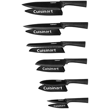 Cuisinart C55-12PMB 12pc 6 Knife Set w/6 Blade Guards Black +Safety Gloves+Knife Sharpener