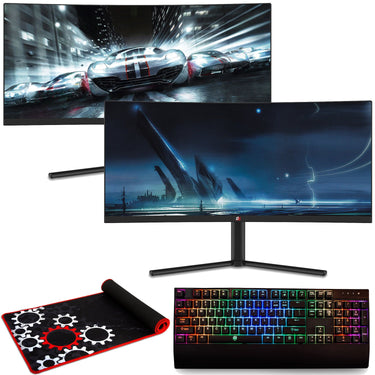 Deco Gear Dual 29" 2560x1080 100Hz VA Curved Monitor + Bonus Deco Gear Keyboard, Mouse Pad