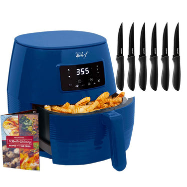 Deco Chef Digital 5.8QT Electric Air Fryer Healthier Cooking Blue + 6-Pcs Knife Set Black