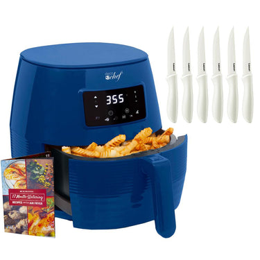 Deco Chef Digital 5.8QT Electric Air Fryer Healthier Cooking Blue + 6-Pcs Knife Set White
