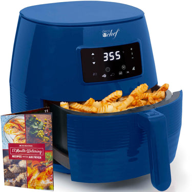 Deco Chef Digital 5.8QT Electric Air Fryer Healthier Cooking Blue + 6-Pcs Knife Set White