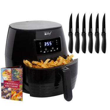 Deco Chef Digital 5.8QT Electric Air Fryer Healthier Cooking Black + 6-Pcs Knife Set Black