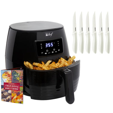 Deco Chef Digital 5.8QT Electric Air Fryer Healthier Cooking Black + 6-Pcs Knife Set White