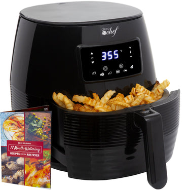 Deco Chef Digital 5.8QT Electric Air Fryer Healthier Cooking Black + 6-Pcs Knife Set White