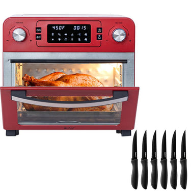 Deco Chef 24QT Stainless Steel Countertop Toaster Air Fryer Oven Red +6Pcs Knife Set Black