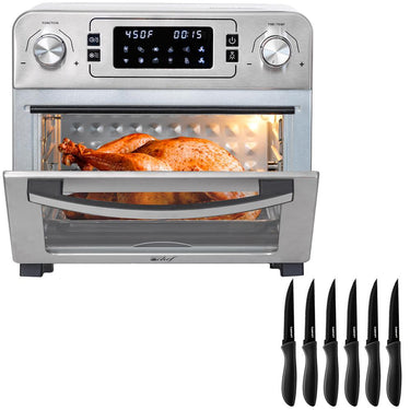 Deco Chef 24QT Stainless Steel Countertop Toaster Air Fryer Oven + 6-Pcs Knife Set Black
