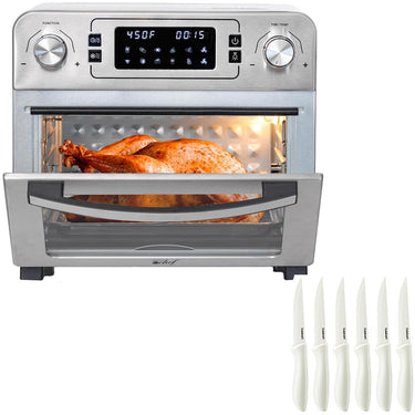 Deco Chef 24QT Stainless Steel Countertop Toaster Air Fryer Oven + 6-Pcs Knife Set White
