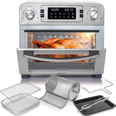 Deco Chef 24QT Stainless Steel Countertop Toaster Air Fryer Oven + 6-Pcs Knife Set White